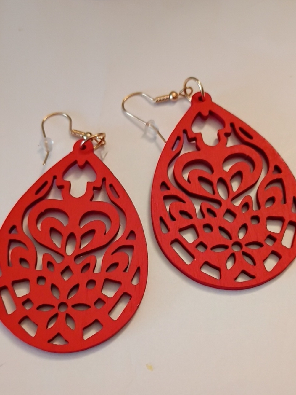 Sale Red Filigree Teardrop Dangle Earrings - Unbranded